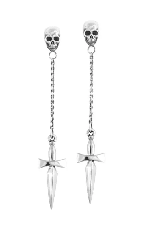 Chain Earrings w/Skull Posts and Dagger Drops sold by King Baby Studio