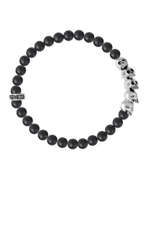6mm Onyx Bead Bracelet w/ Skull Bridge sold by King Baby Studio