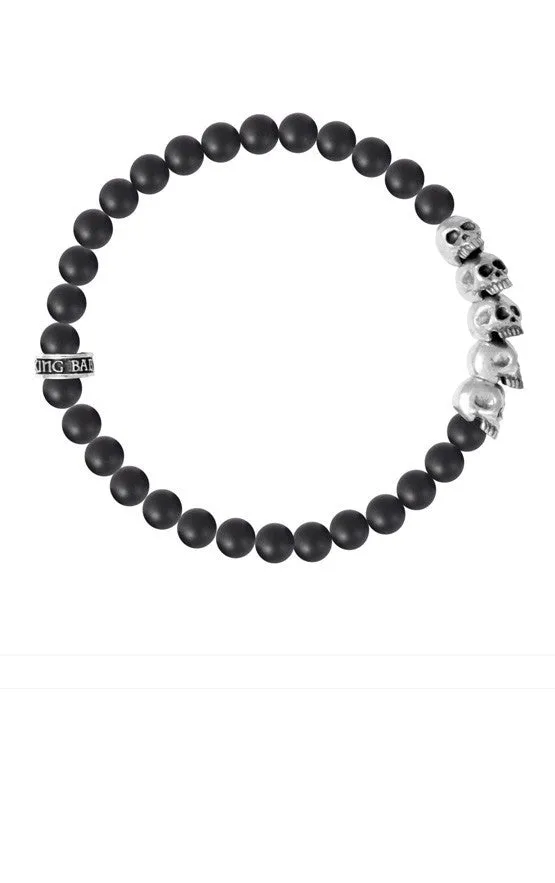 6mm Onyx Bead Bracelet w/ Skull Bridge sold by King Baby Studio