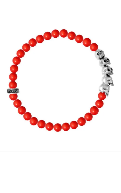 6mm Red Coral Bead Bracelet w/ Skull Bridge sold by King Baby Studio