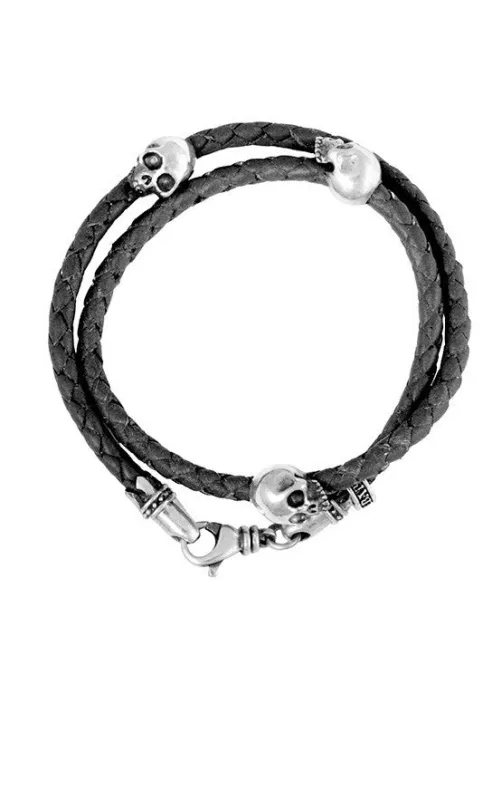 Thin Braided Double Wrap Leather Bracelet w/ Three Hamlet Skulls sold by King Baby Studio