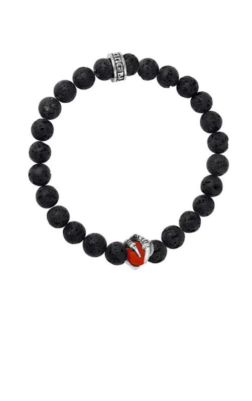 8mm Lava Rock Bracelet w/ Raven Claw Red Coral Bead sold by King Baby Studio