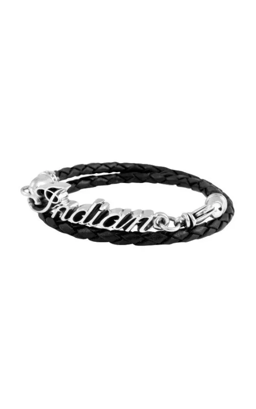 Thin Braided Black Leather Indian Script Logo Double Wrap Bracelet sold by King Baby Studio