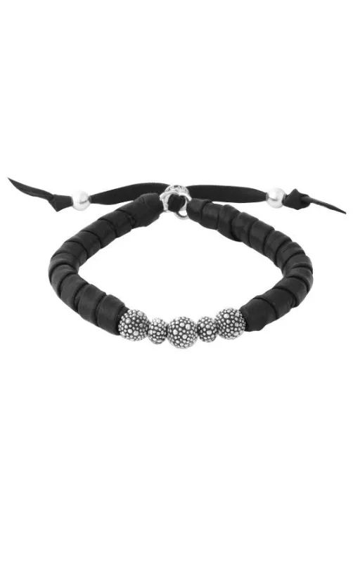 Thin Natural Wrap Black Leather Bracelet w/ Stingray Beads sold by King Baby Studio
