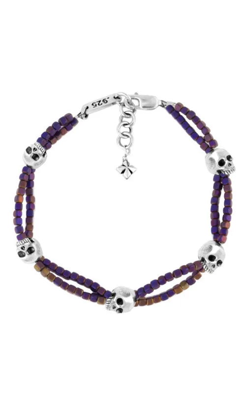 Purple Square Hematite Double Strand Bracelet w/ Skulls sold by King Baby Studio