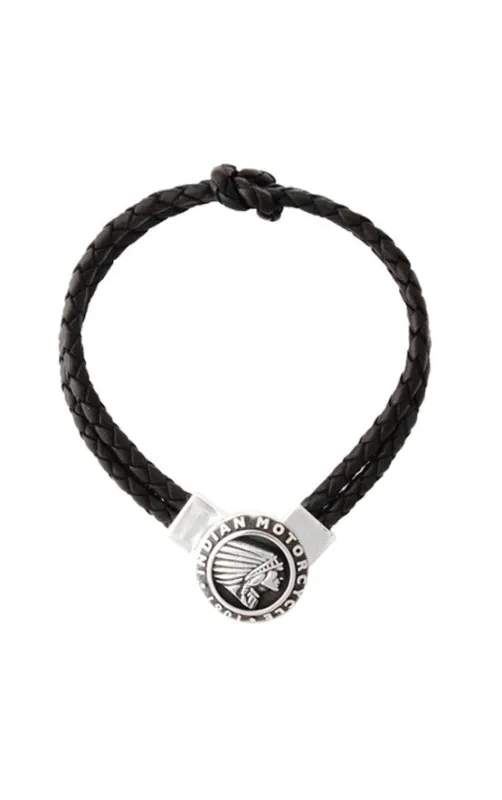 Double Knotted Black Leather Bracelet with Indian Icon Clasp sold by King Baby Studio