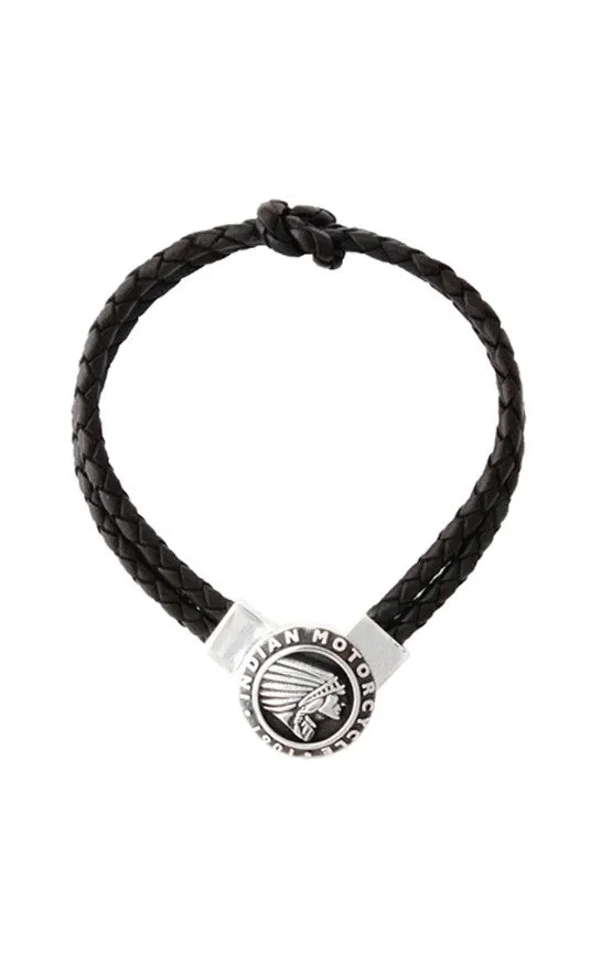 Double Knotted Black Leather Bracelet with Indian Icon Clasp sold by King Baby Studio