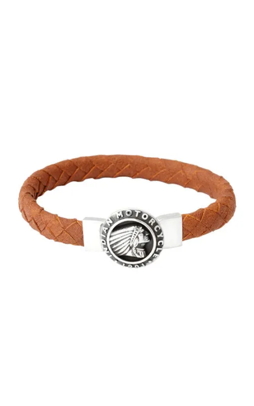 Thick Brown Braided Leather Bracelet with Indian Headdress Icon Clasp sold by King Baby Studio