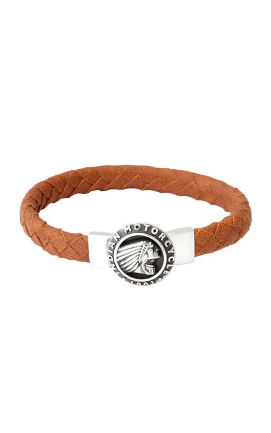 Thick Brown Braided Leather Bracelet with Indian Headdress Icon Clasp sold by King Baby Studio
