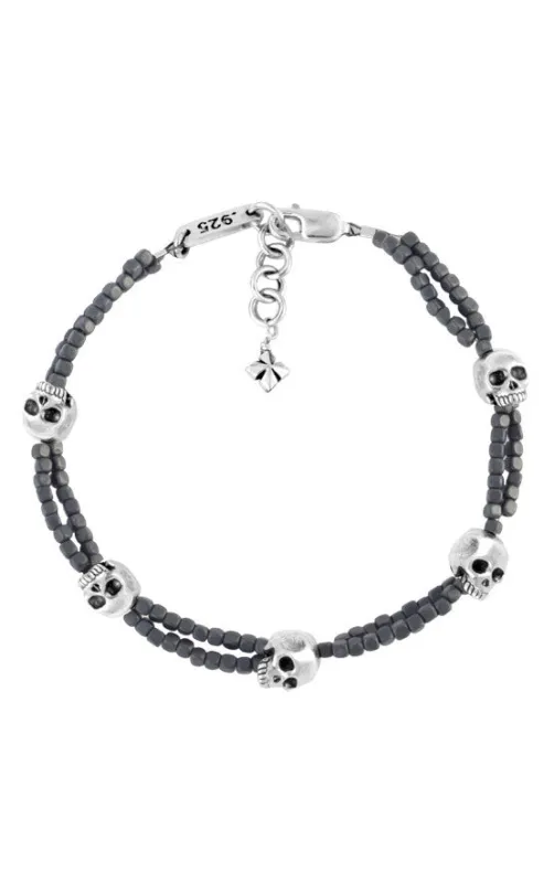 Grey Square Hematite Double Strand Bracelet w/ Skulls sold by King Baby Studio