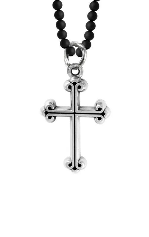 Traditional Cross on 3mm Onyx Bead Necklace sold by King Baby Studio