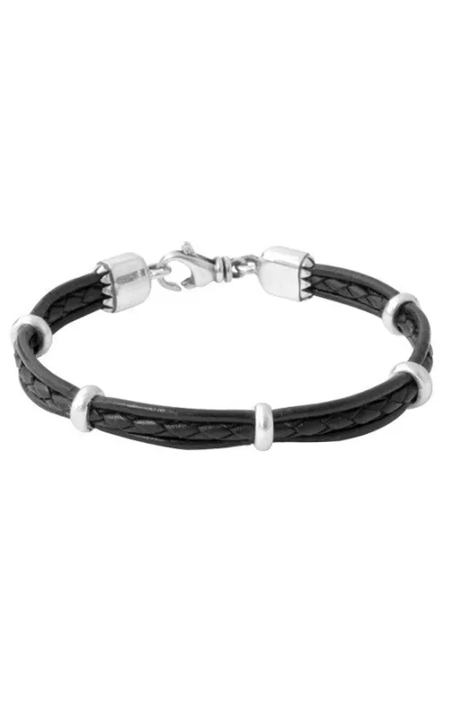 Multi stranded leather Bracelet with silver rondelle beads sold by King Baby Studio