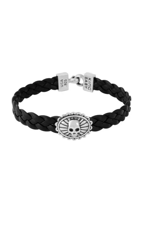 Black Braided Leather Bracelet with Skull Concho sold by King Baby Studio