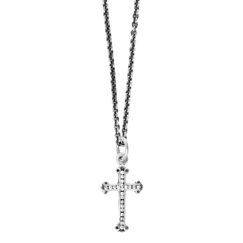 Micro CZ Pave Traditional Cross Pendant on Micro Rolo Chain sold by King Baby Studio