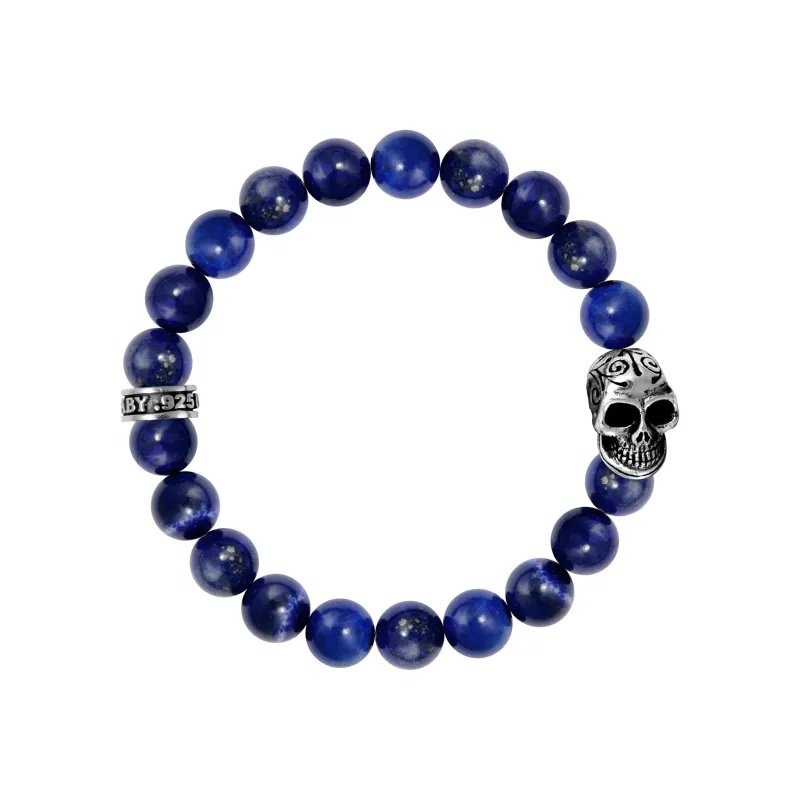 10mm Lapis Bead Bracelet w/Day of the Dead Skull sold by King Baby Studio