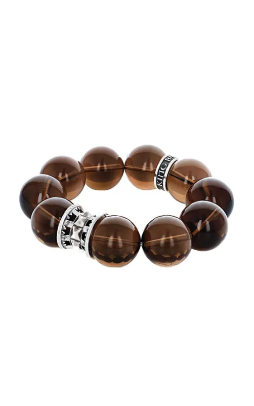 20mm Smoky Quartz Queen Bead Bracelet w/Spike Spacer and Logo Ring sold by King Baby Studio