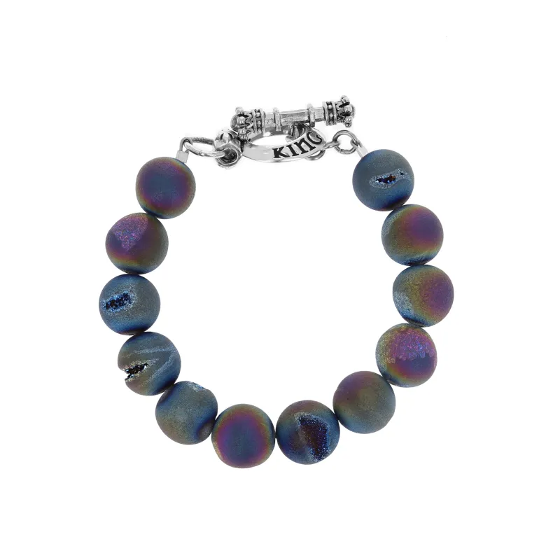 10mm Peacock Druzy Agate Bracelet w/ T-Bar & Toggle sold by King Baby Studio