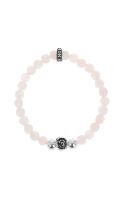 Rose Quartz Bracelet with Silver Rose Bead sold by King Baby Studio