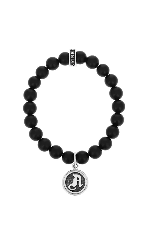 Onyx Bracelet with Personalized Silver Letter Charm sold by King Baby Studio