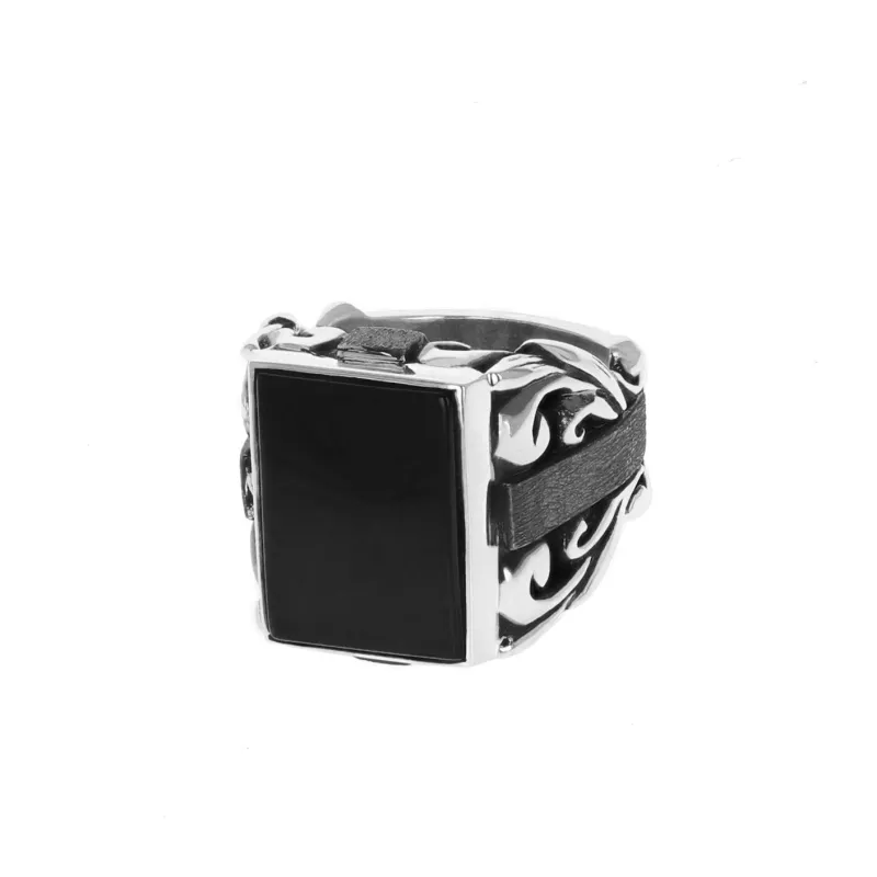 Statement Scroll Ring w/ Square Inset Onyx sold by King Baby Studio