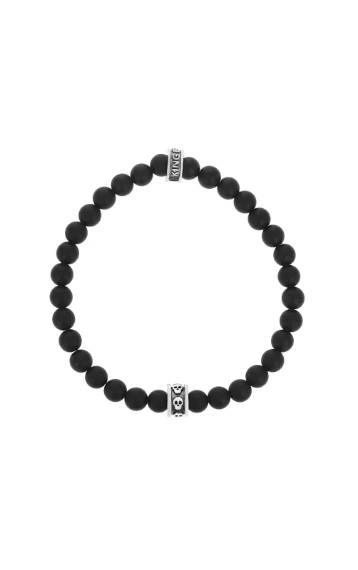 6mm Onyx Beaded Bracelet w/ Micro Stackable Skull Ring sold by King Baby Studio