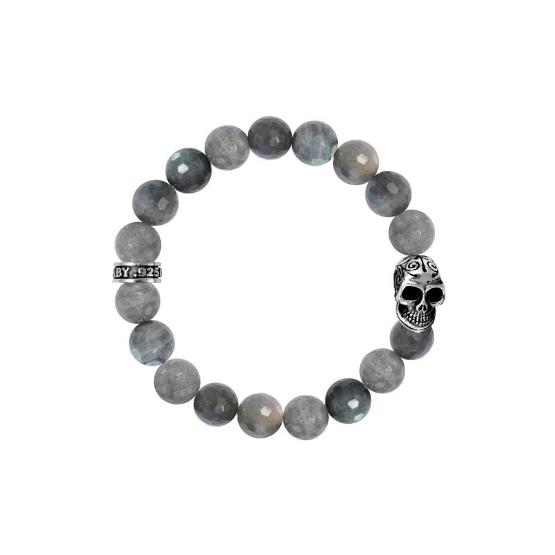 10mm Labradorite Bead Bracelet w/Day of the Dead Skull sold by King Baby Studio