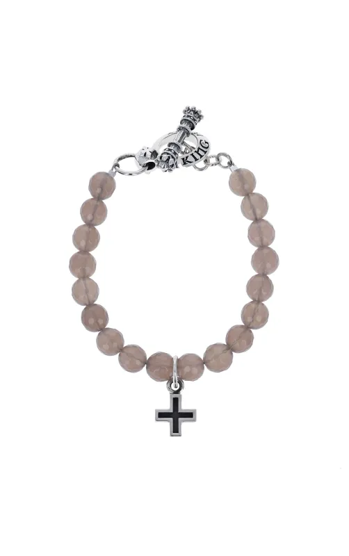 Grey Agate Bracelet with Cross Charm sold by King Baby Studio