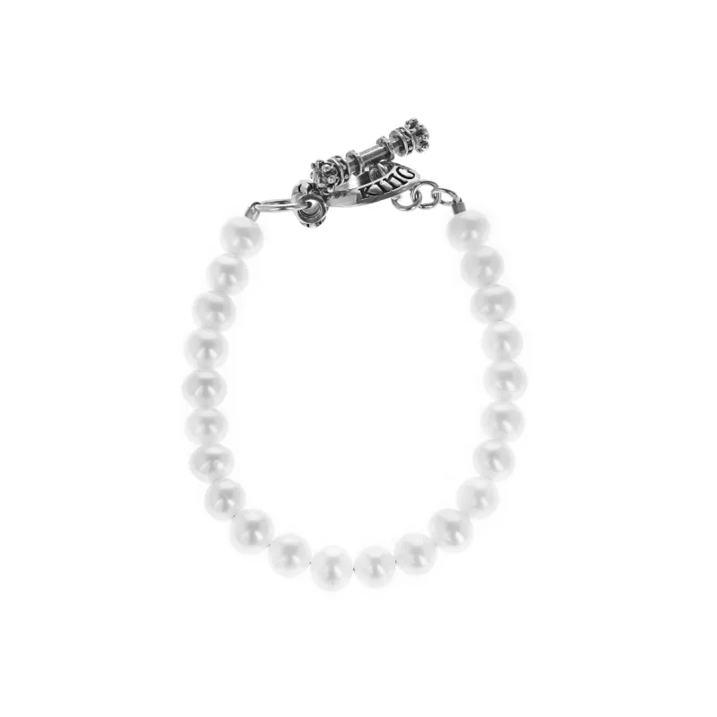 8mm White Pearl Bracelet w/ T-bar and Toggle sold by King Baby Studio