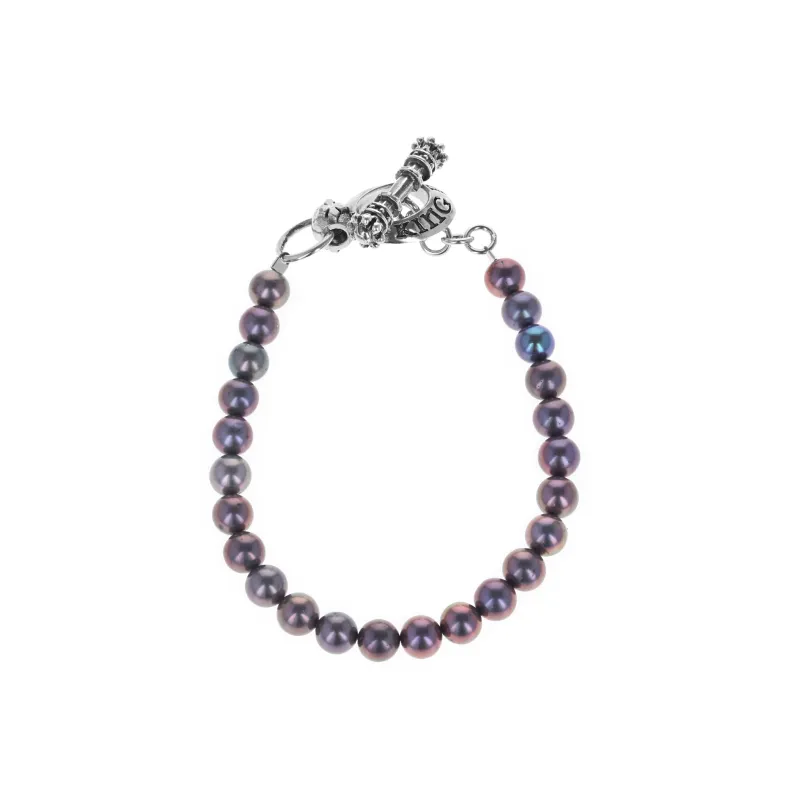 6mm Grey Pearl Bracelet w/ T-Bar and Toggle sold by King Baby Studio