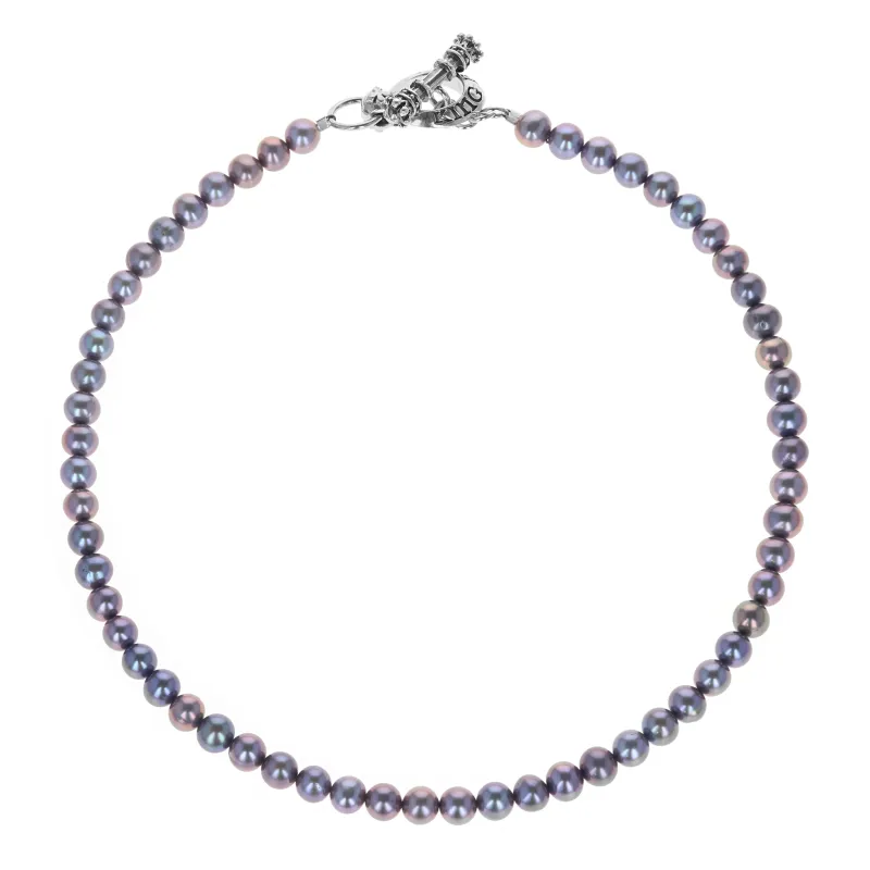 6mm Grey Pearl Necklace w/ T-bar and Toggle sold by King Baby Studio