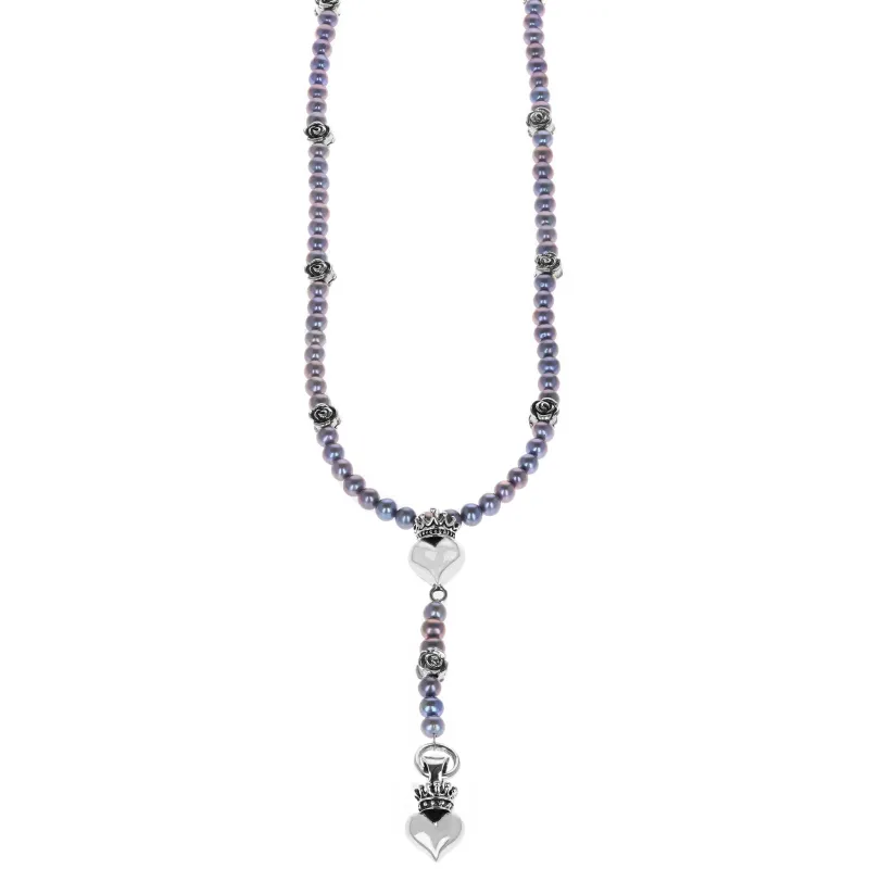6mm Grey Pearl Rosary w/ Silver Rose Beads and Crowned Hearts sold by King Baby Studio