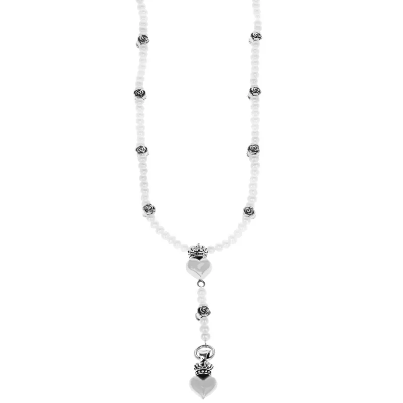 6mm White Pearl Rosary w/ Silver Rose Beads and Crowned Hearts sold by King Baby Studio