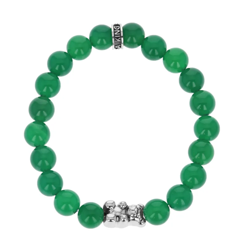 10mm Green Agate Beaded Bracelet w/ Large Silver Gummie Bear sold by King Baby Studio