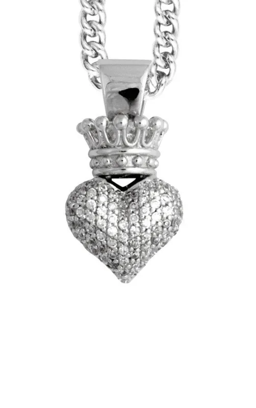 Small 3D Pave CZ Crowned Heart Pendant sold by King Baby Studio