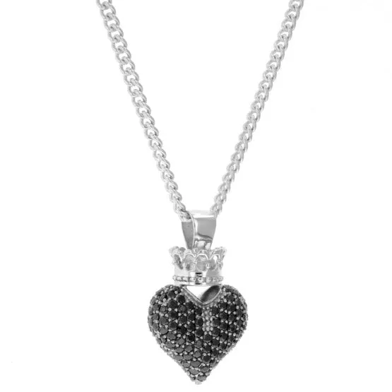 Large 3D Pave Black CZ Crowned Heart Pendant sold by King Baby Studio product image thumbnail 3