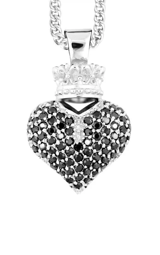 Large 3D Pave Black CZ Crowned Heart Pendant sold by King Baby Studio