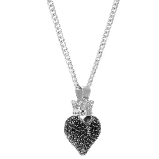 Large 3D Pave Black CZ Crowned Heart Pendant sold by King Baby Studio product image thumbnail 5