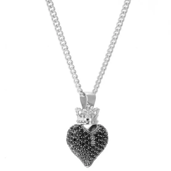 Large 3D Pave Black CZ Crowned Heart Pendant sold by King Baby Studio product image thumbnail 4