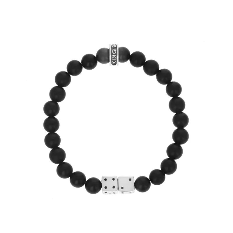 Onyx Bead Bracelet with 2 Silver Dice Beads and Logo Ring sold by King Baby Studio