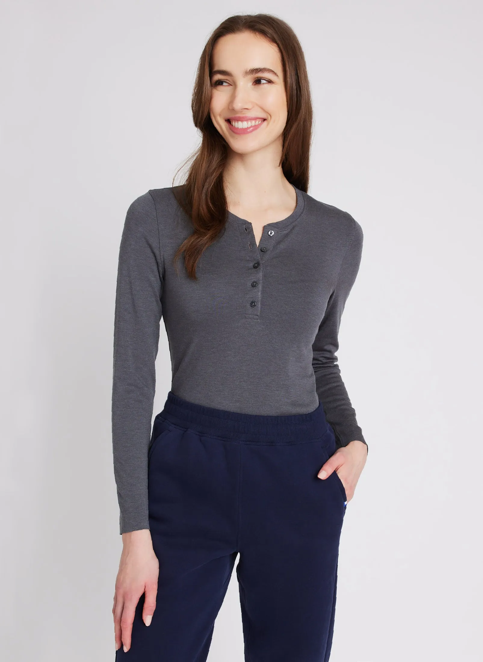 Brushed Henley Long Sleeve Tee sold by Kit and Ace