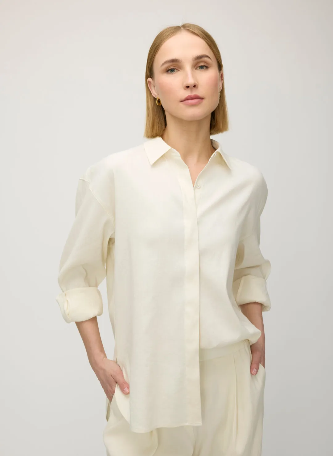 Marbella Linen Boyfriend Shirt sold by Kit and Ace