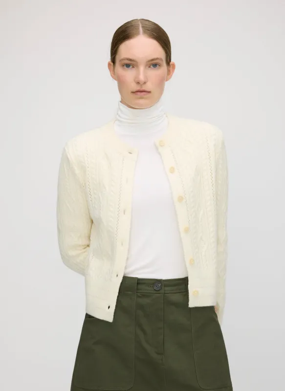 Willa Cashmere Cableknit Cardigan sold by Kit and Ace