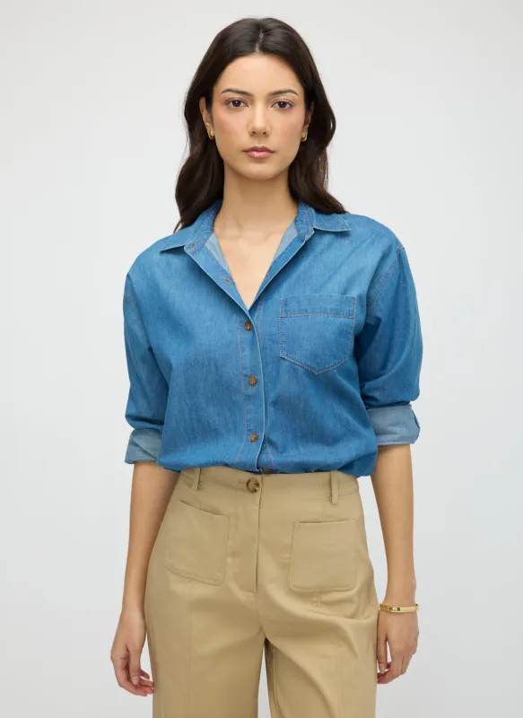 IndiFlow Denim Boyfriend Button Down Shirt made by Kit and Ace