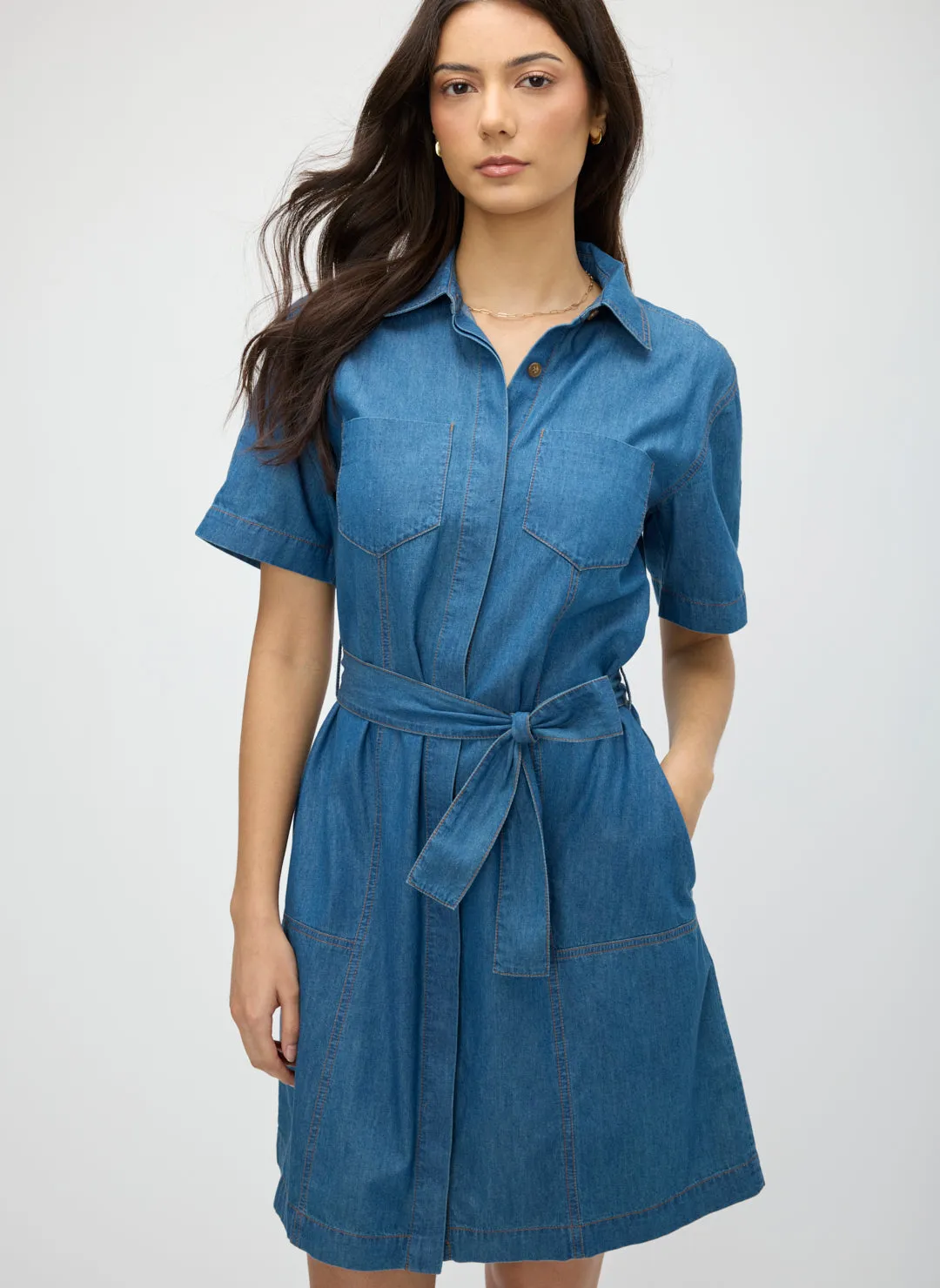 IndiFlow Denim Shortsleeve Shirt Dress sold by Kit and Ace product image thumbnail 5