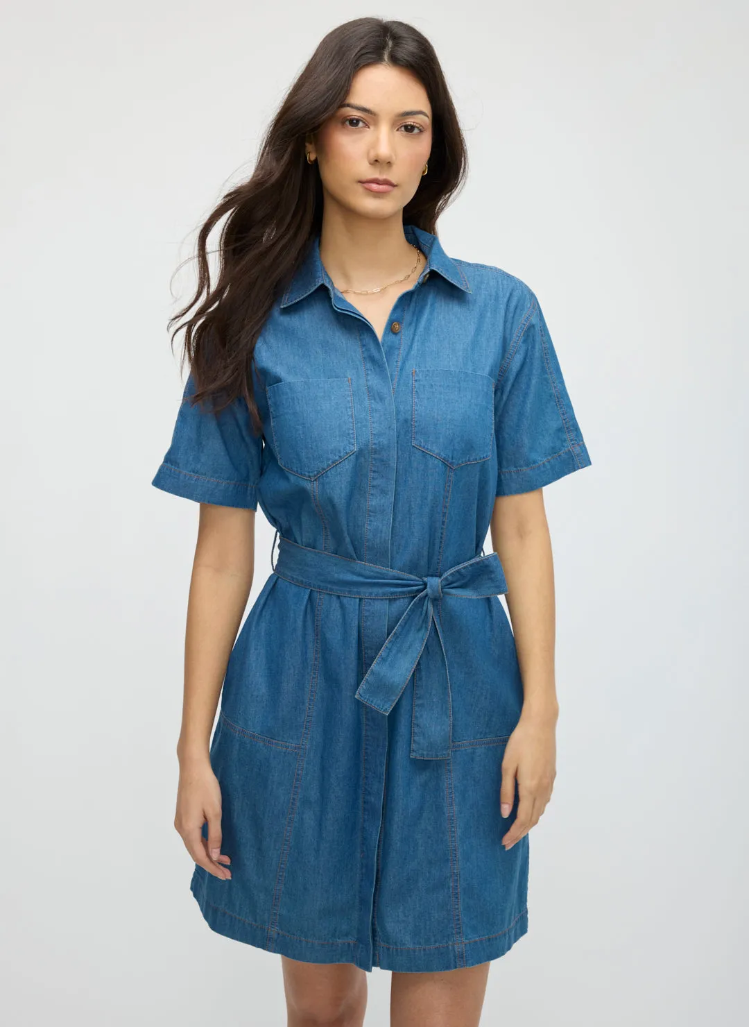 IndiFlow Denim Shortsleeve Shirt Dress sold by Kit and Ace