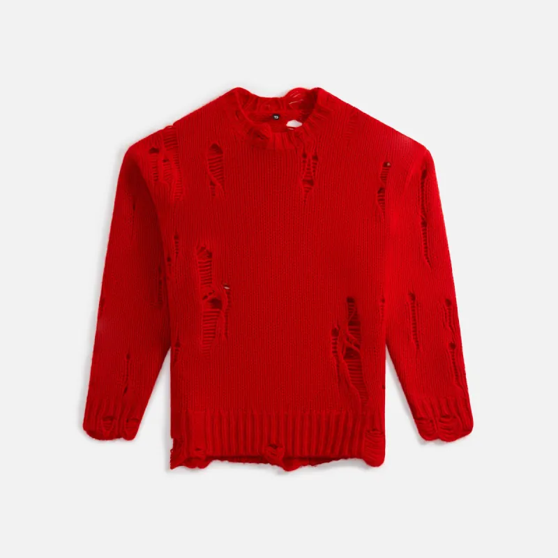 R13 Distressed Oversized Sweater - Red sold by Kith