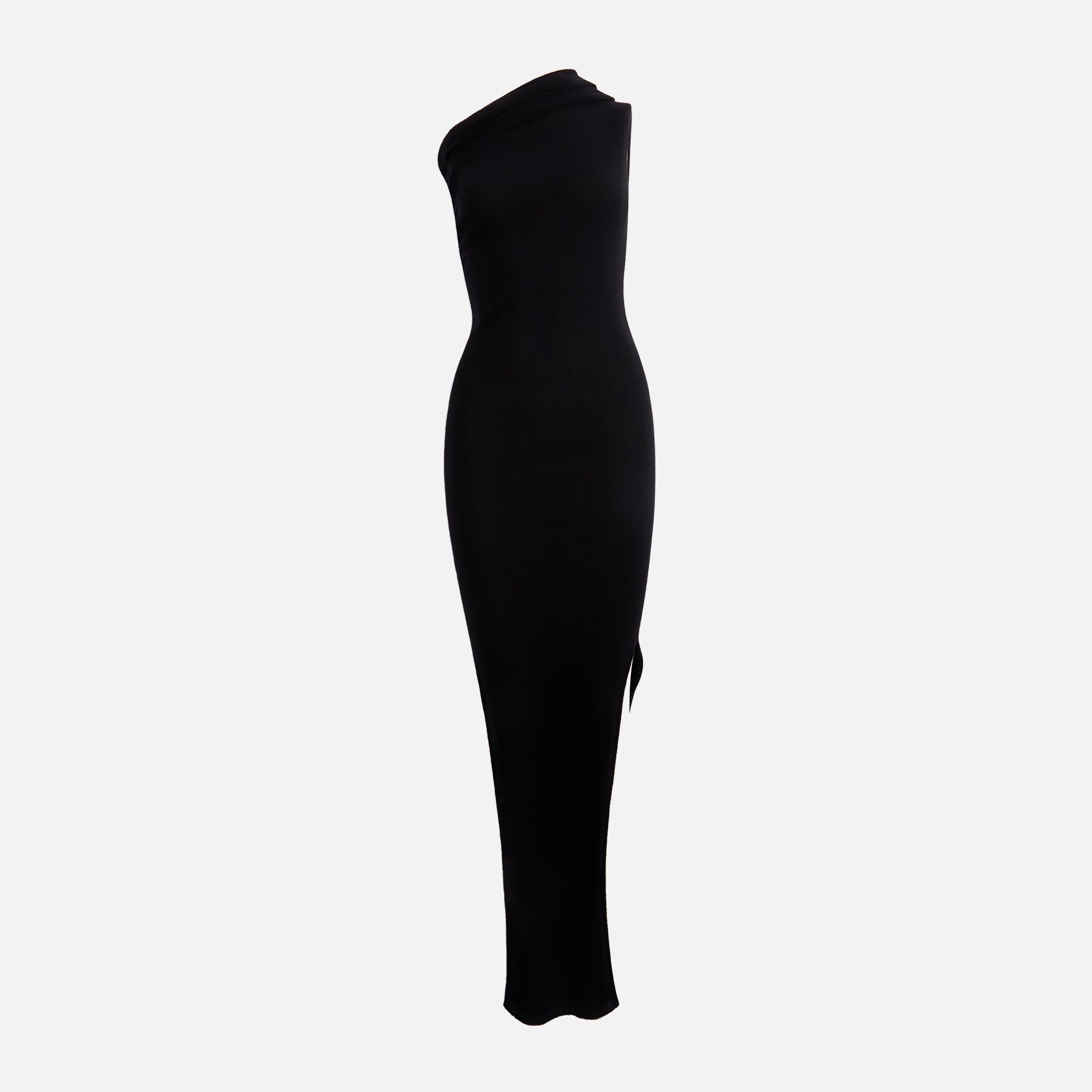 Rick Owens Ribbed One Shoulder Dress - Black sold by Kith