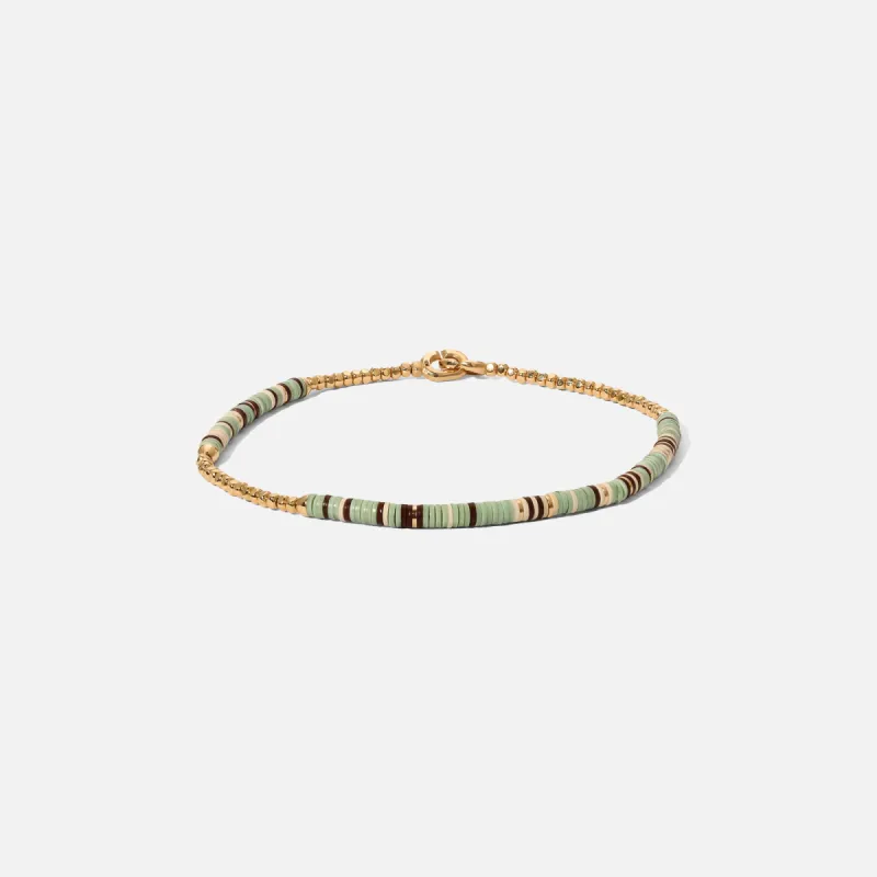 Maor Shine #2 Bracelet in Turquoise Pattern Beads with 18K Yellow Gold Discs - Gold / Turquoise sold by Kith