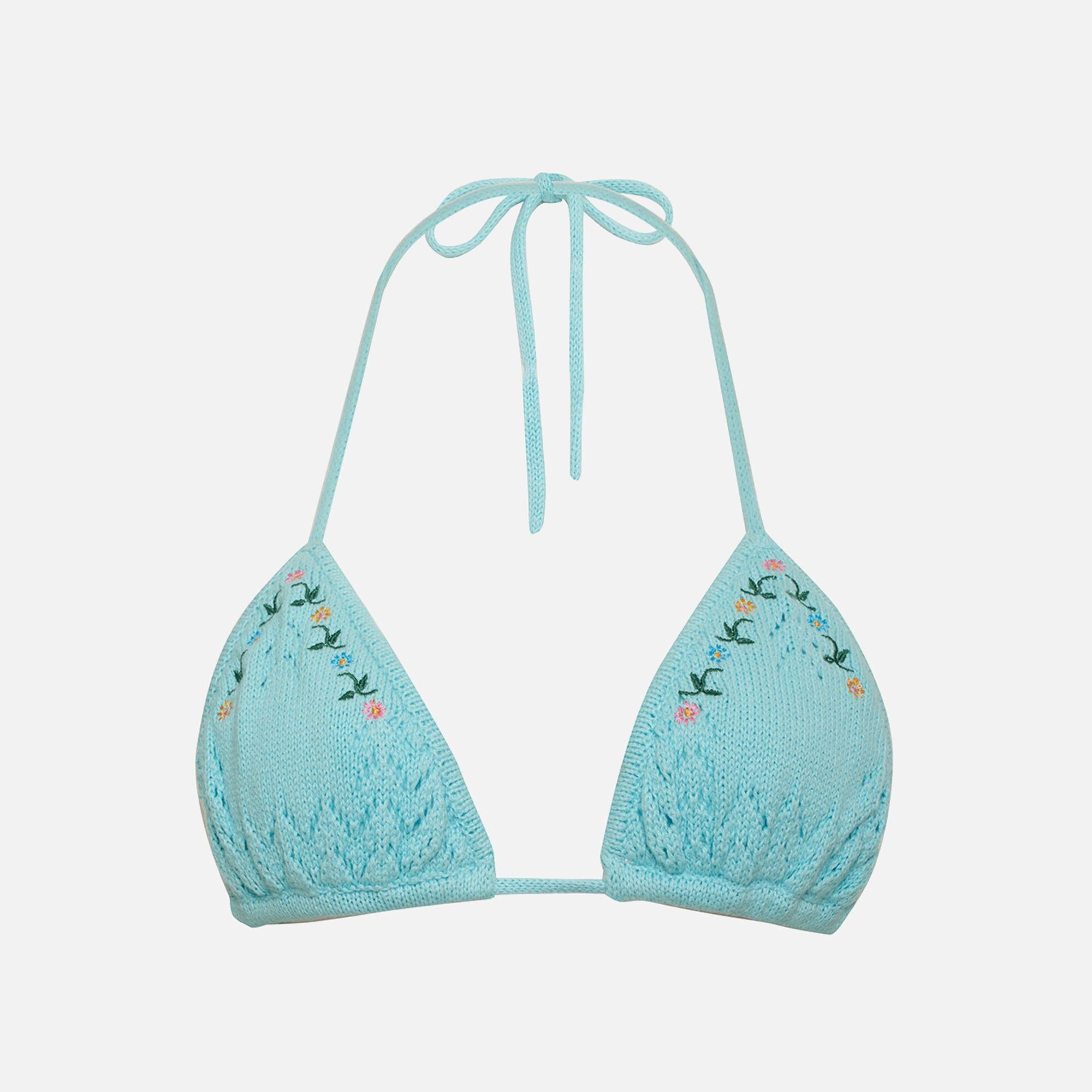 Frankies Bikinis x GUIZIO Tide Knit Top - Aqua Embroidery sold by Kith
