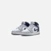 Jordan GS Air Jordan 1 Mid - White / Midnight Navy / Wolf Grey sold by Kith